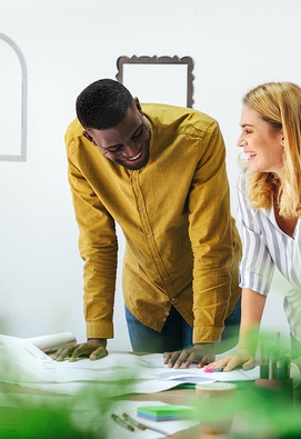 Two designers discussing a project