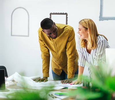 Two designers discussing a project