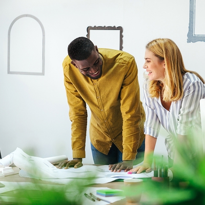 Two designers discussing a project