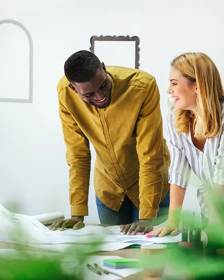 Two designers discussing a project