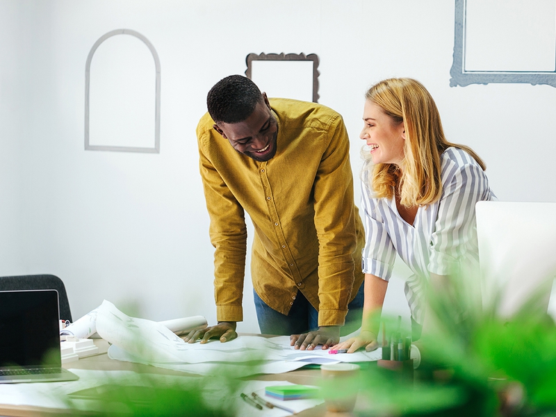 Two designers discussing a project